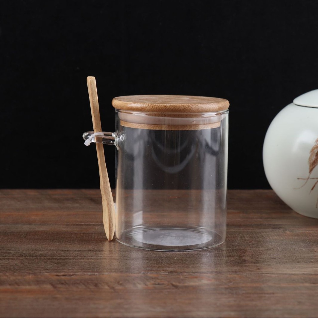 Taza de sellado de vidrio de alto borosilicato personalizada con cucharas, tanque de condimento de almacenamiento, lata de té de dulces, tanque de sellado de almacenamiento multipropósito image 2