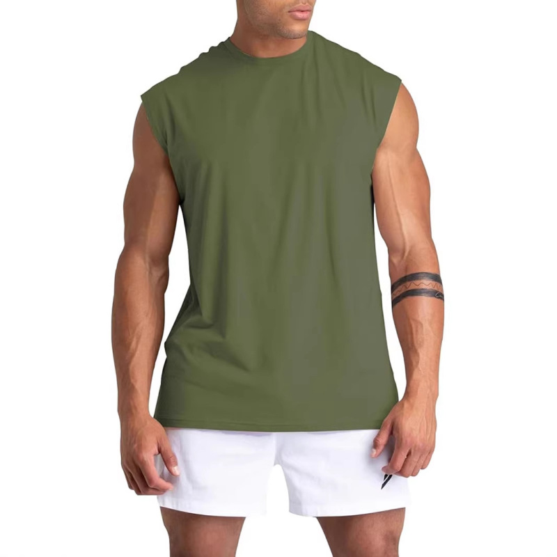 Gym Fitness Vest Sports Training Sleeveless Tank Top Running Weightlifting Muscle Loose Solid Color Breathable Men's New Model
