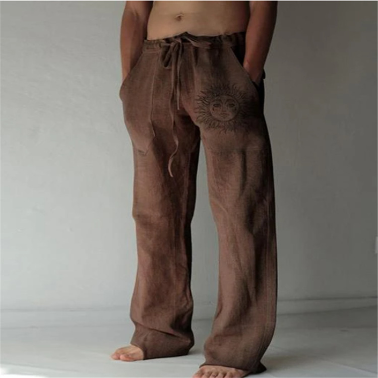Nuovi pantaloni casual larghi da uomo in lino di cotone elastico con coulisse_voghion.com