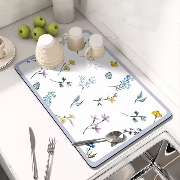 Tapete de drenaje de cocina estilo fresh ins – base de diatomeas antideslizante para tazas o utensilios