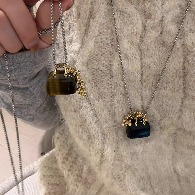 South Korea blogger with tiger eye obsidian bag grape string necklace design all-match sweater chain women South Korea blogger with tiger eye obsidian bag grape string necklace design all-match sweater chain women