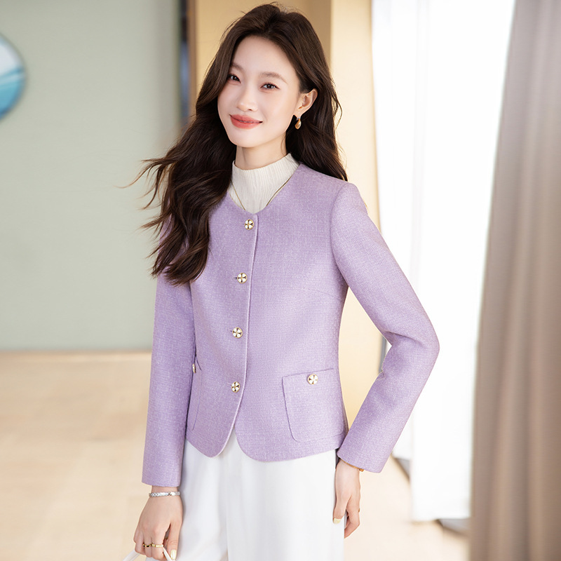 Light Purple Small Suit for Women in Spring and Autum, Fashionable Small Suit Jacket, Fashionable and Casual Small Fragrant Long-Sleeved Suit