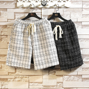 Youth Striped Jacket Shorts Casual Loose Short Sleeve Small Chanel Style Pants Men's One-Piece Hair