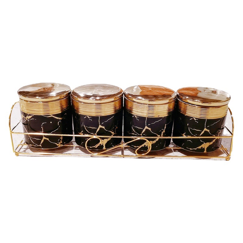 Comercio exterior transfronterizo de cerámica jarra sellada jarra de almacenamiento chapada en oro cocina condimento jarra de almacenamiento de dulces jarra de café traje