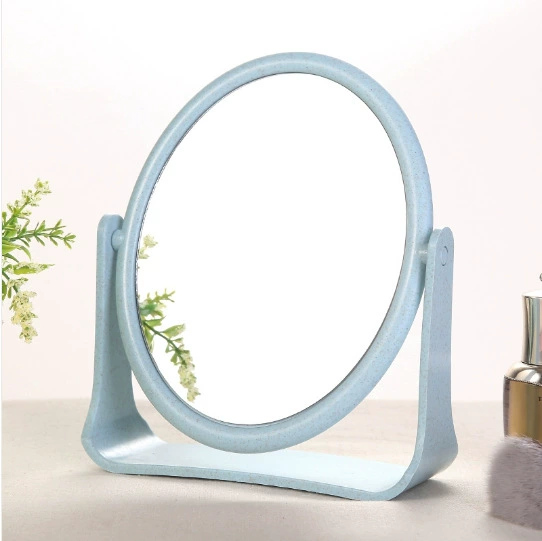 Desktop Makeup Mirror, European-style Wheat Straw Frame, Double-sided Rotatable, Round & Square