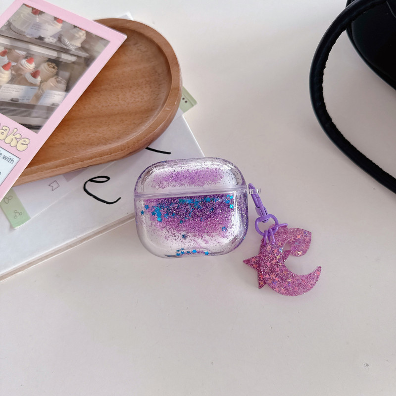 新しい液体流砂ヘッドフォンケース、手作りのペンダント付き、Airpods 第 4 世代ヘッドフォンケースに適しています、新しい第 3 世代スパンコールケース|undefined