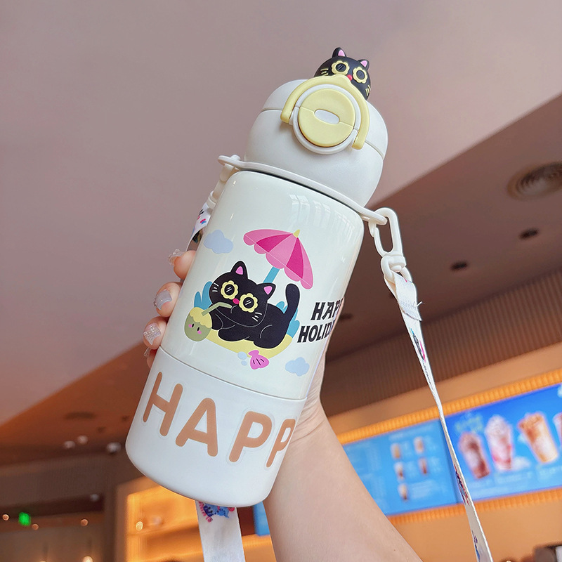 新しい高品質子供用魔法瓶カップ 316 ステンレス鋼ストローカップ学生ポータブル大容量かわいいウォーターカップ|undefined