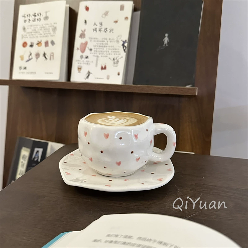 Ceramic coffee cup set INS Japanese retro, hand-painted irregular saucer, vintage style