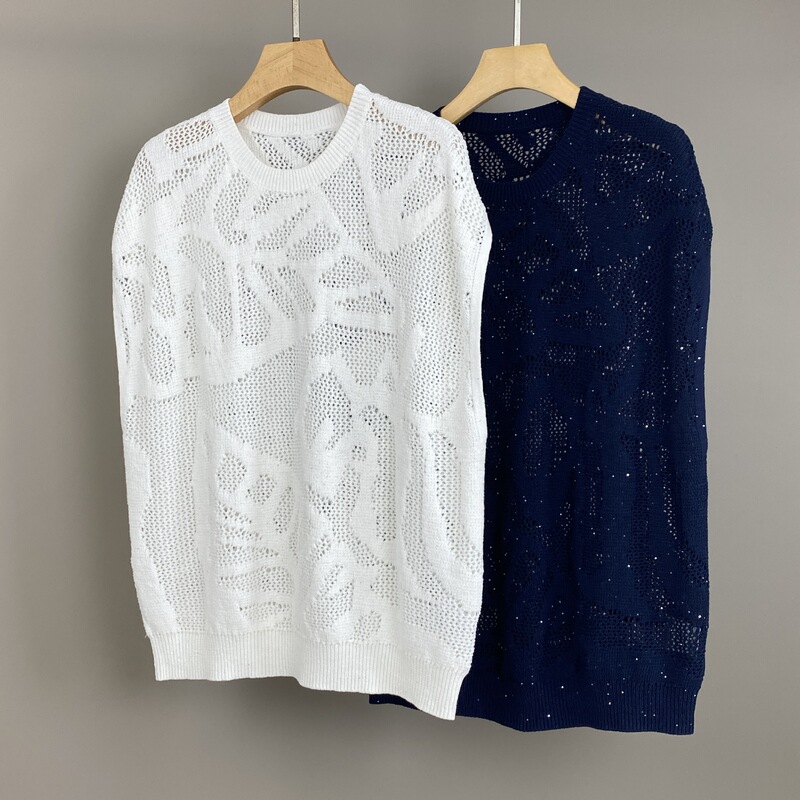 Nanyou Gongpin 26 Spring/Summer New Bc Sequin Hollow Print Pure Cotton Round Neck Knitted Sleeveless Top Hooded Long Shirt Nanyou Gongpin 26 Spring/Summer New Bc Sequin Hollow Print Pure Cotton Round Neck Knitted Sleeveless Top Hooded Long Shirt