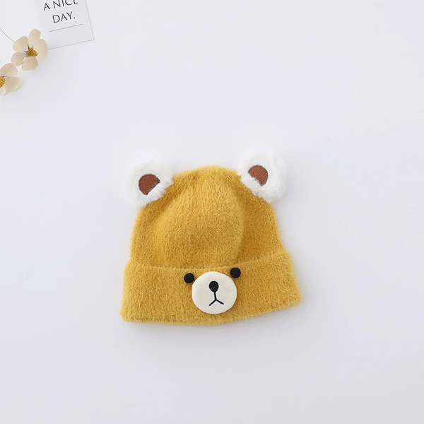 Velvet woolen bear hat yellow