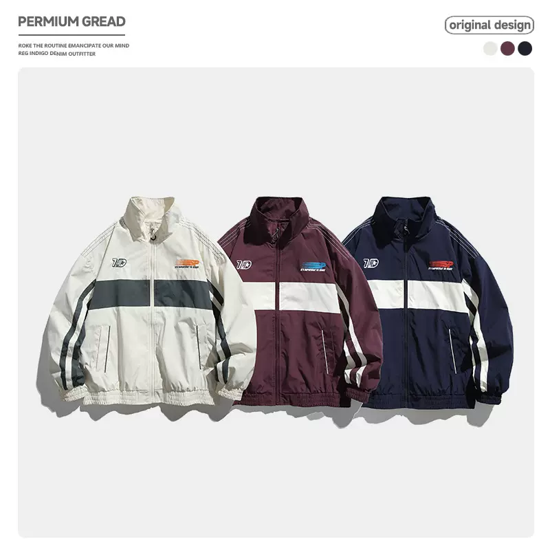 美式拼接立领字母刺绣夹克秋季新款街头痞帅男士休闲运动外套