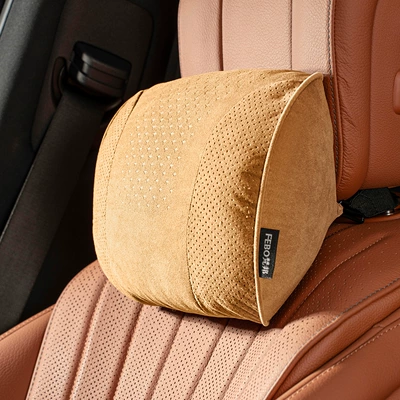 Car Headrest and Lumbar Support, Headrest - s-style-suede-amber-brown-headrest-1-piece