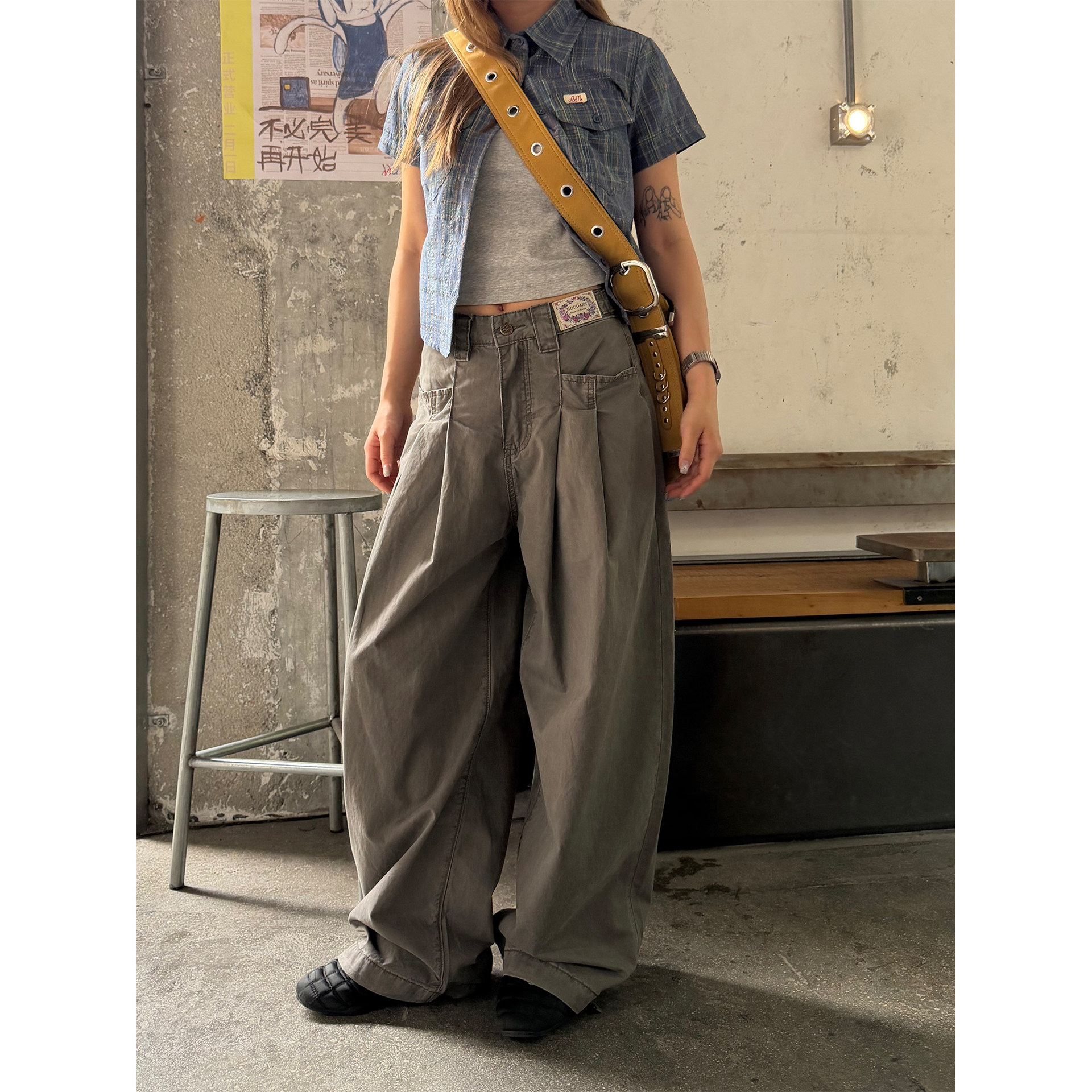 Брюки винтажные Loose Wide-Leg цементно-серые, размер XXXL