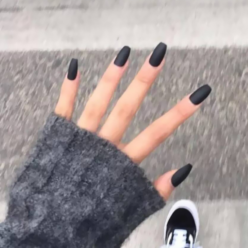 Long Ballet Manicure Nails, Fleshy Matte Frosted Black Coffin Nails, 24 Pieces of Fake Nail Patches Finished Product Long Ballet Manicure Nails, Fleshy Matte Frosted Black Coffin Nails, 24 Pieces of Fake Nail Patches Finished Product