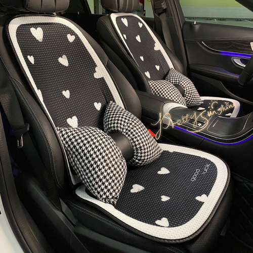 Car Seat Cushion Summer Universal Style Ice Silk Breathable Simple Love Seat Cushion Car Interior Lumbar Headrest Women