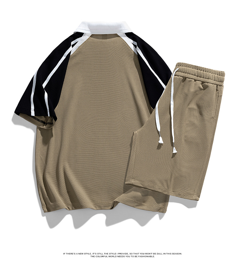 Vêtements pour hommes Athleisure costume à manches courtes T-shirt hommes été adolescents quotidiens haut à revers ample cordon de serrage shorts tendance_voghion.com
