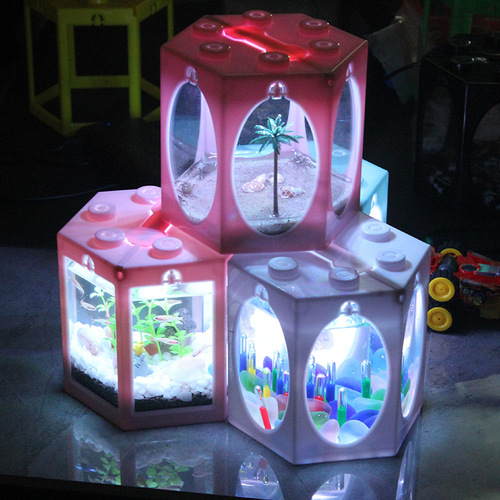 Creative Overlapping Portable Six-Sided Transparent Square Round Landscape Blind Box Lantern Birdcage Rotating Micro Scene (International Version)