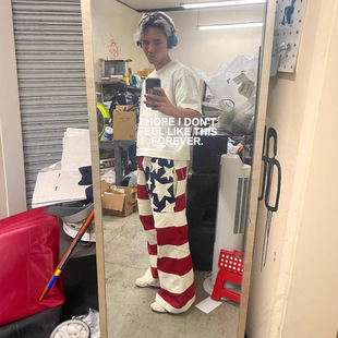 American Fashion Star Patch Embroidery Retro Niche Men's and Women's Same Style National Flag Loose Casual Pants