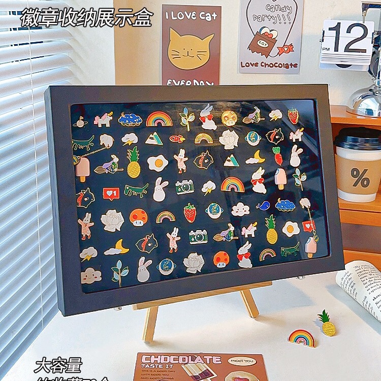 Badge Storage and Display Box, Transparent Dust-Proof Brooch Box, Medal Display Stand, Pu Leather Medal Box, Badge Frame