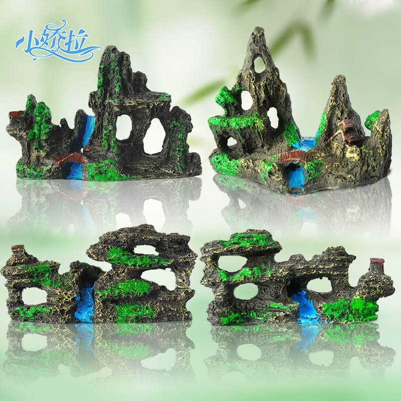 Nueva pecera, rocalla, decoración, paisajismo, montaña de resina, con simulación de agua, decoración artesanal de estilo nacional, decoración transfronteriza