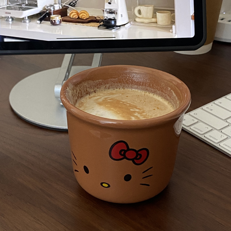 ins黑皮猫咪马克杯 可爱猫咪陶瓷水杯女生家用早餐杯咖啡杯创意|undefined