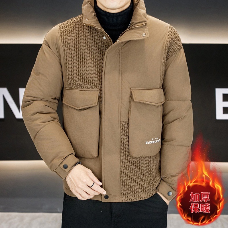 青少年男士时尚潮流拼接提花立领棉衣26冬季加棉加厚保暖百搭外套