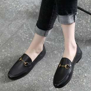 Loafers for Women 2025 Spring New Versatile Flats-Soled British Style Soft Leather Horsebit Buckle Four-Season Small Leather Shoes