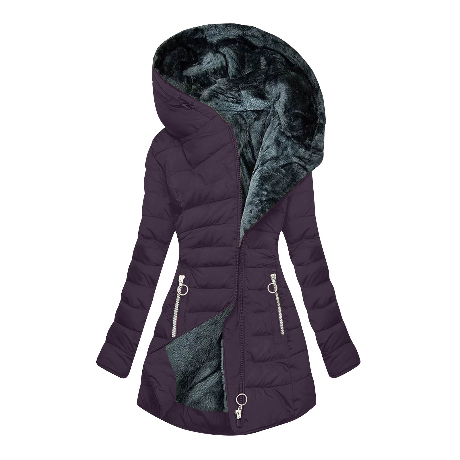 Transfronterizo 2025 Europa y América Amazon invierno collar cremallera manga larga delgada chaqueta con capuchón caliente abrigo a prueba de frío image 13