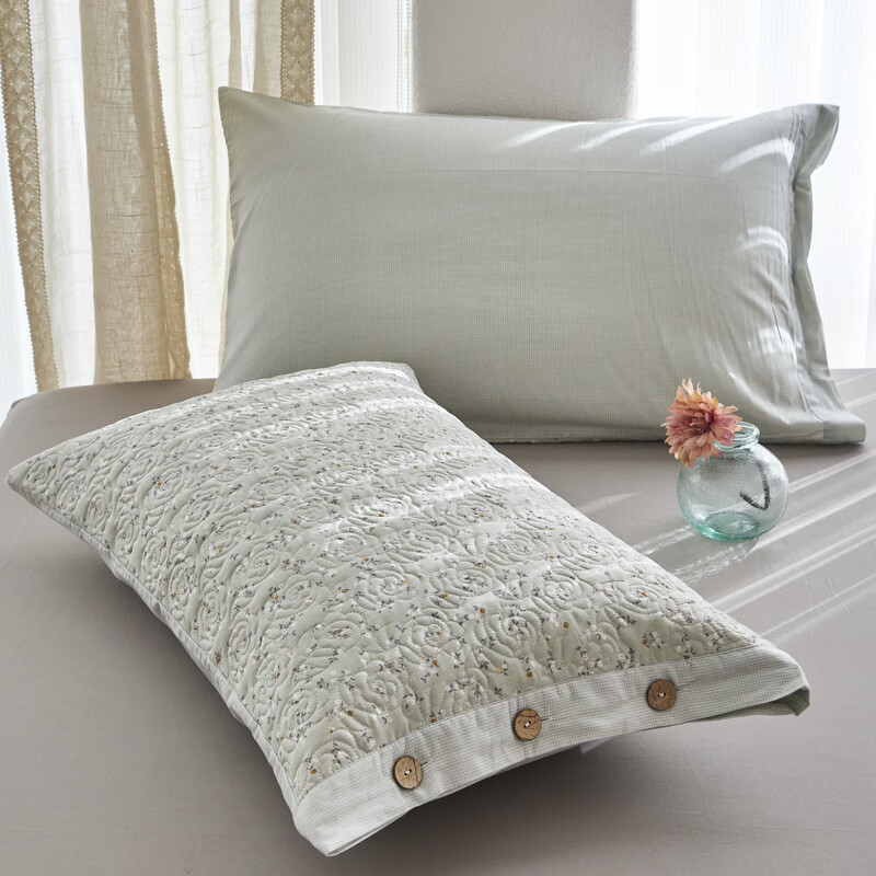 Un par de fundas de almohada de algodón, fundas de almohada acolchadas de algodón, botones, fundas de forro con núcleo de almohada para estudiantes
