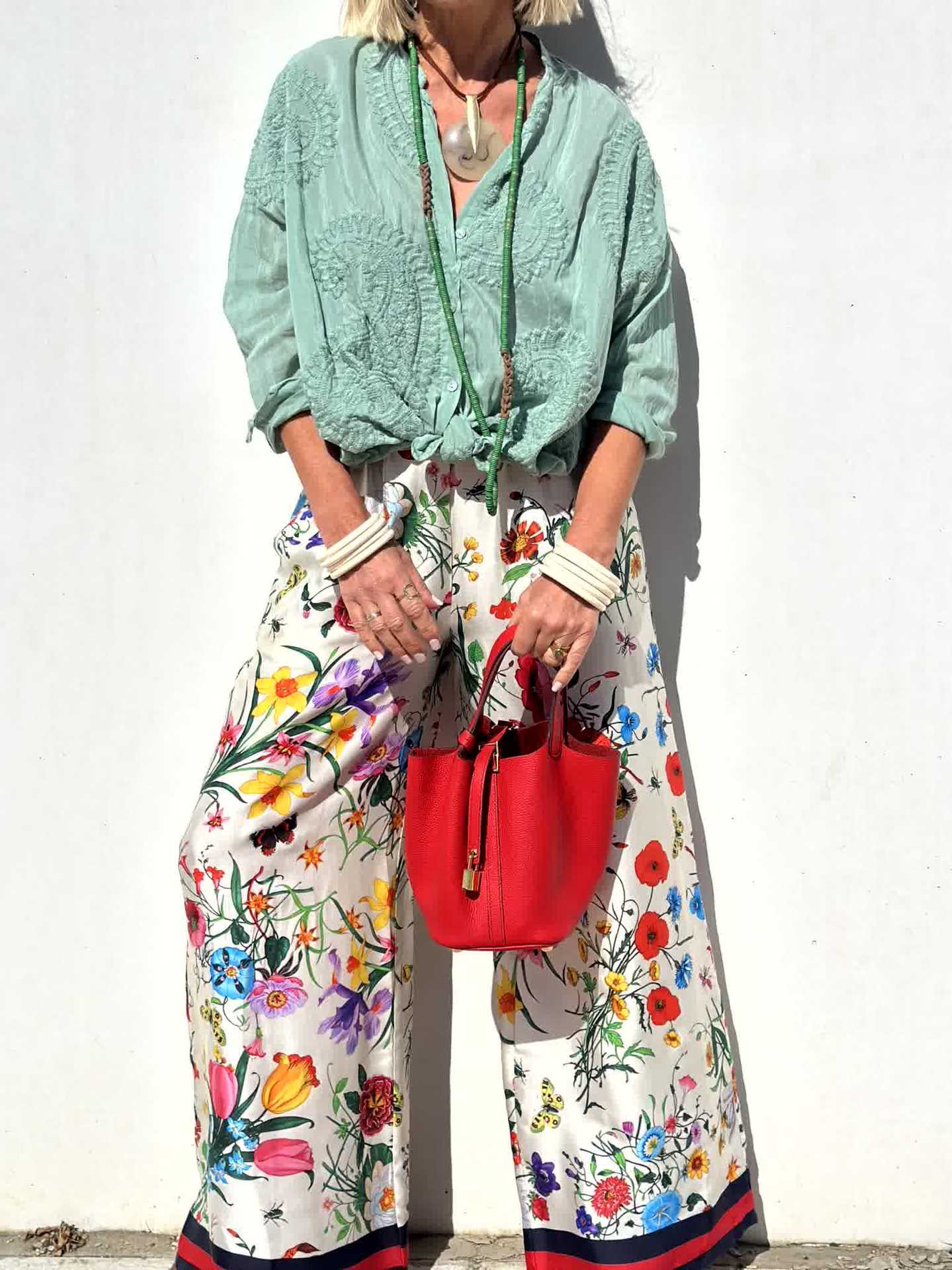 Turndown Neckline Casual Women's Vacation Color Block Plant Polyester Printing Pocket Pant Co-ord Set Pants Sets