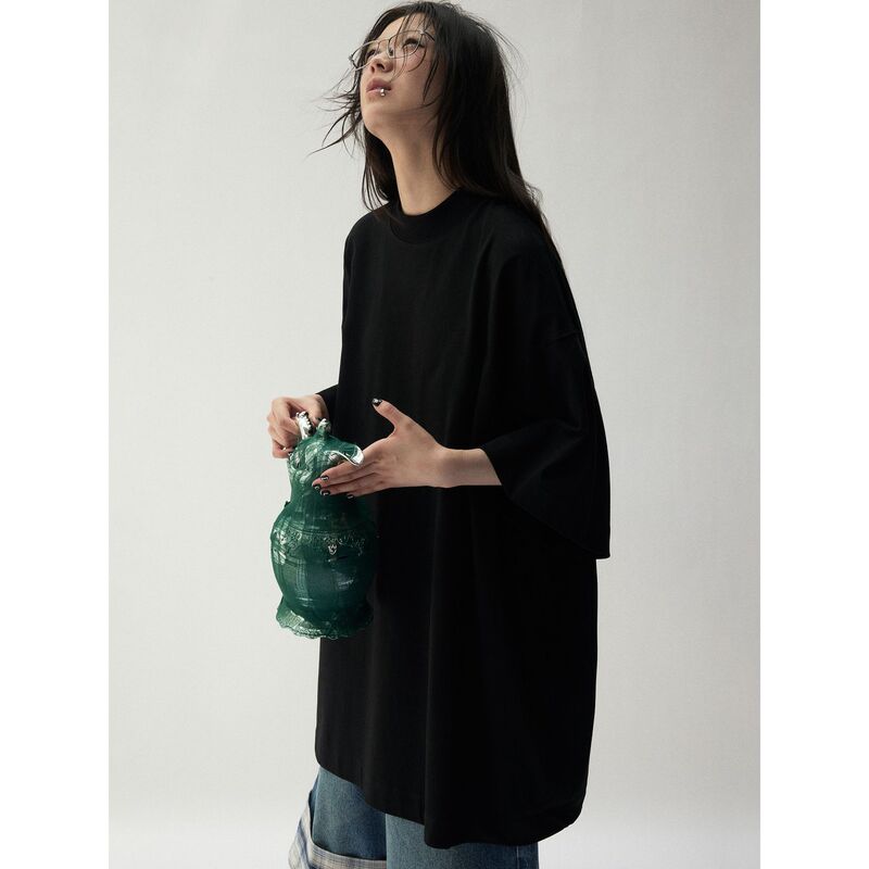 Vermo Optimized Upgrade, No Neck-Stretching Half-High Collar, Custom-Dyed Water-Cooled Gray Loose Five-Quarter Sleeve Silhouette T-Shirt Vermo Optimized Upgrade, No Neck-Stretching Half-High Collar, Custom-Dyed Water-Cooled Gray Loose Five-Quarter Sleeve Silhouette T-Shirt