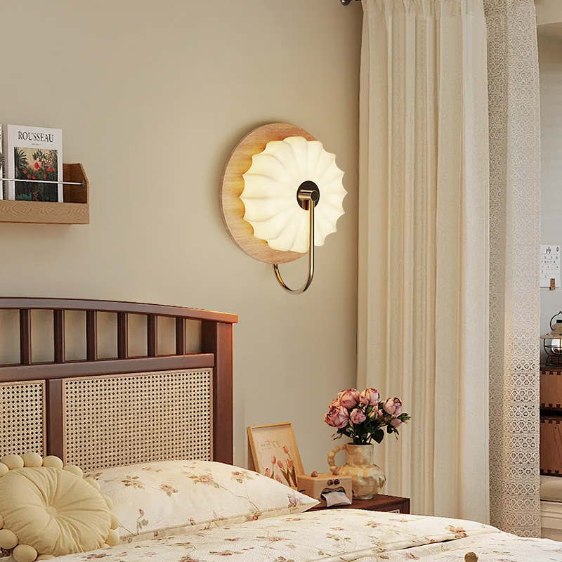 Lámpara de pared de estilo antiguo, lámpara de noche de dormitorio, tela de estilo retro Nanyang, sofá de sala de estar, pasillo, lámpara de pared de fondo