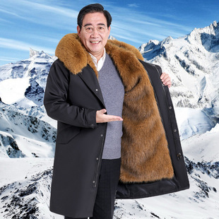 Parker Men's Removable Liner New Mink Fur One-Piece Large Size Thickeneded Leather Army Outwear for Middle-Aged and Elderly People