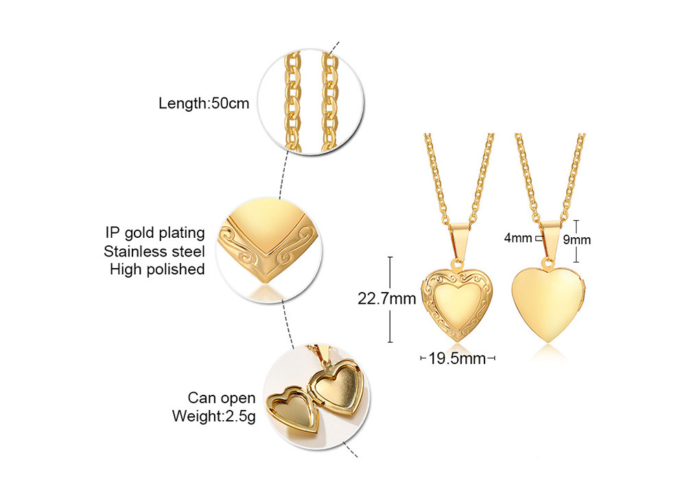 6g Weight 0.03µm Gold Plating Thickness Electroplated Gold Plating Process 18K Real Gold Plated Plating Material 201 Stainless Steel Pendant Material Necklace Classification 201 Stainless Steel Chain Material Paperclip Chain, cable chain Chain Type 1 Piece Quantity Daily Occasion 201 Stainless Steel Material Heart Shape Pattern Women's Gender Simple Style Style Inlay Craft Wholesale Jewelry Simple Style Heart Shape 201 Stainless Steel 304 Stainless Steel 316 Stainless Steel Zircon Inlay Locket Necklace 1