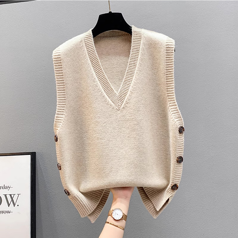 Layered Vest Knitted Sweater for Women 2025 Spring and Autumn New Style Loose V-Neck Winter Vest Outerwear
