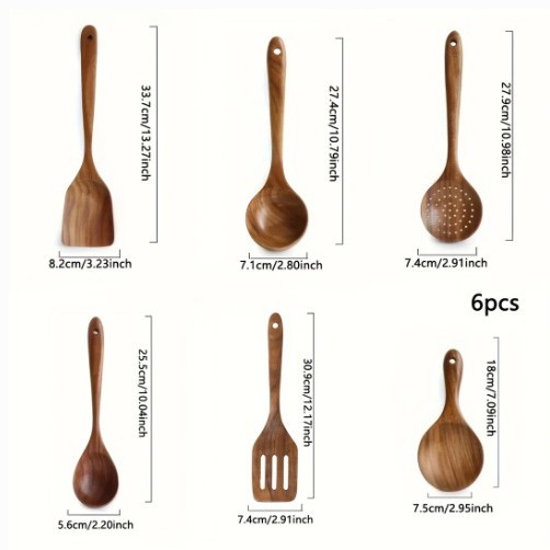Set de madera de teca horquilla de madera sólida horquilla antiadherente horquilla de madera de acacia cocina utensilios de cocina de mango largo horquilla de verduras pala de cocina conjunto de varias piezas
