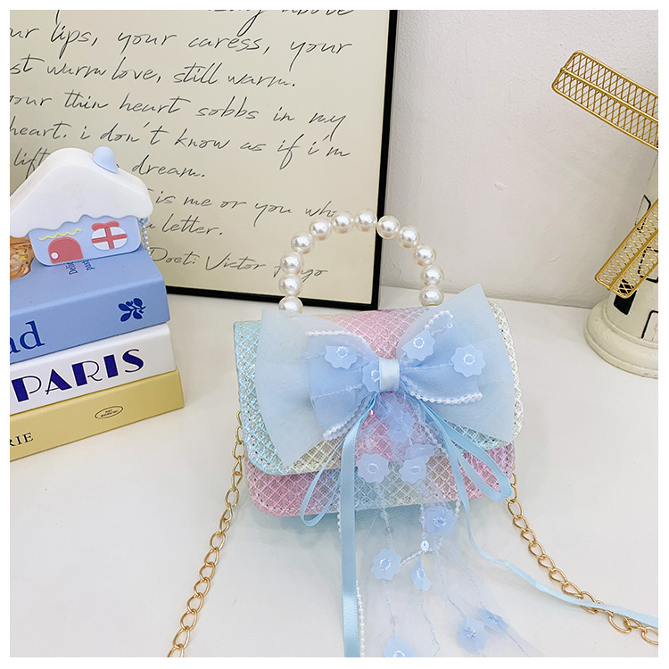 Bolsos de princesa transfronterizos nuevos bolsos de invierno y otoño de encaje de arco de tejido bolsos de mano de chicas cadenas bolsos de mochila accesorios