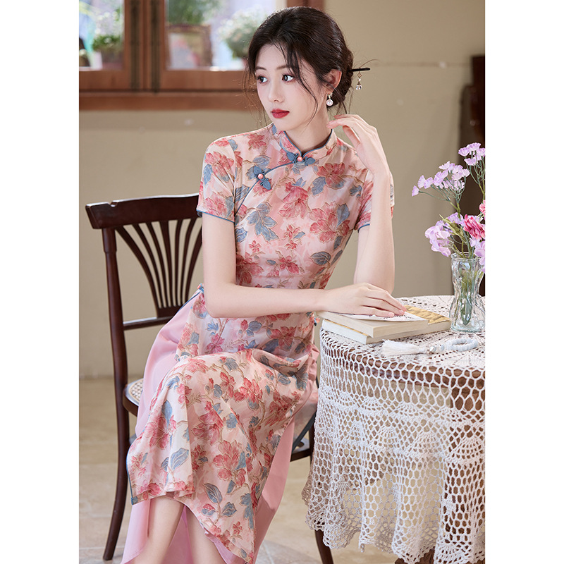新中式旗袍女夏季年轻款少女奥黛连衣裙日常可穿气质显瘦国风茶服