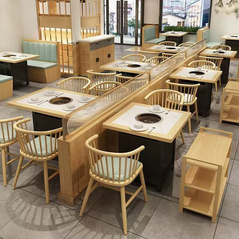 Индукционная плита для хот-пота со встроенной столешницей из сланцевого мрамора и массива дерева, коммерческий барбекю, бес дымный комплект стола и стульев для дивана