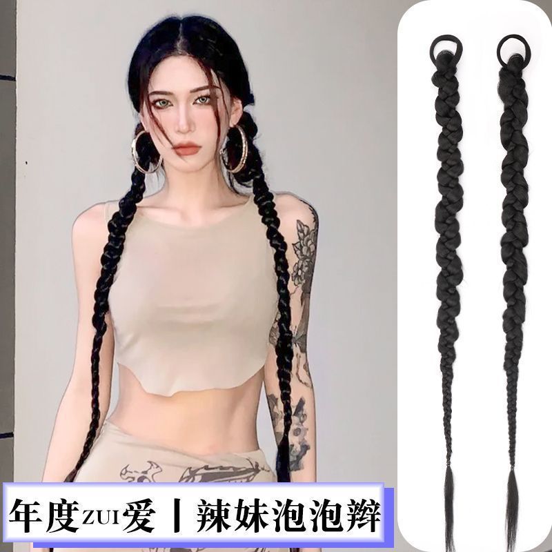 Women's Long Wavy Wig with Twist Braids, Synthetic Double Ponytails—Edgy European-Style Dreadlocks for a Bold, Trendy Chic Look