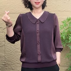 一件代发直播爆款2025秋季新款时尚拼色宽松显瘦娃娃领长袖打底衫