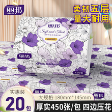 丽邦450张大尺寸五层加厚四面压花抽纸整箱批发家用宿舍大包抽纸