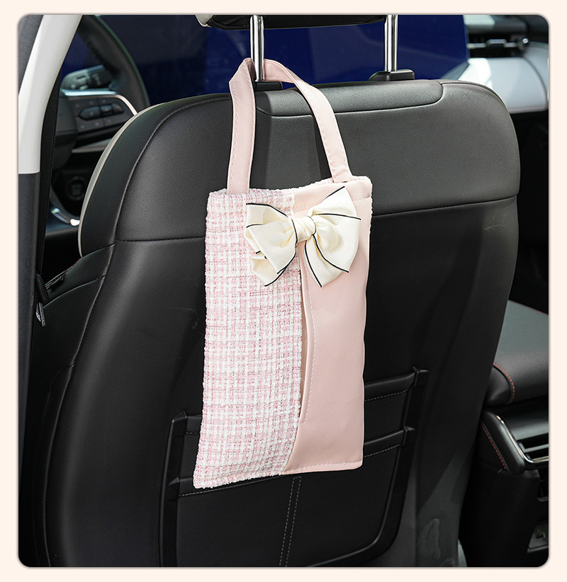 Blue Rain Car Tissue Box, Chanel-Style, High-End Feel, In-Car Tissue Bag, Leather Car Seat Back-Mounted Tissue Box