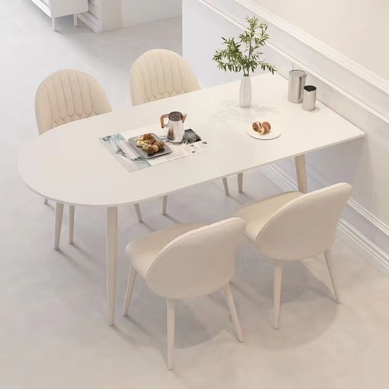 French Cream Style Rock Plate Semi-round Dining Table Matte Household Small Apartment Dining Table Peninsula Dining Table and Chair Combination