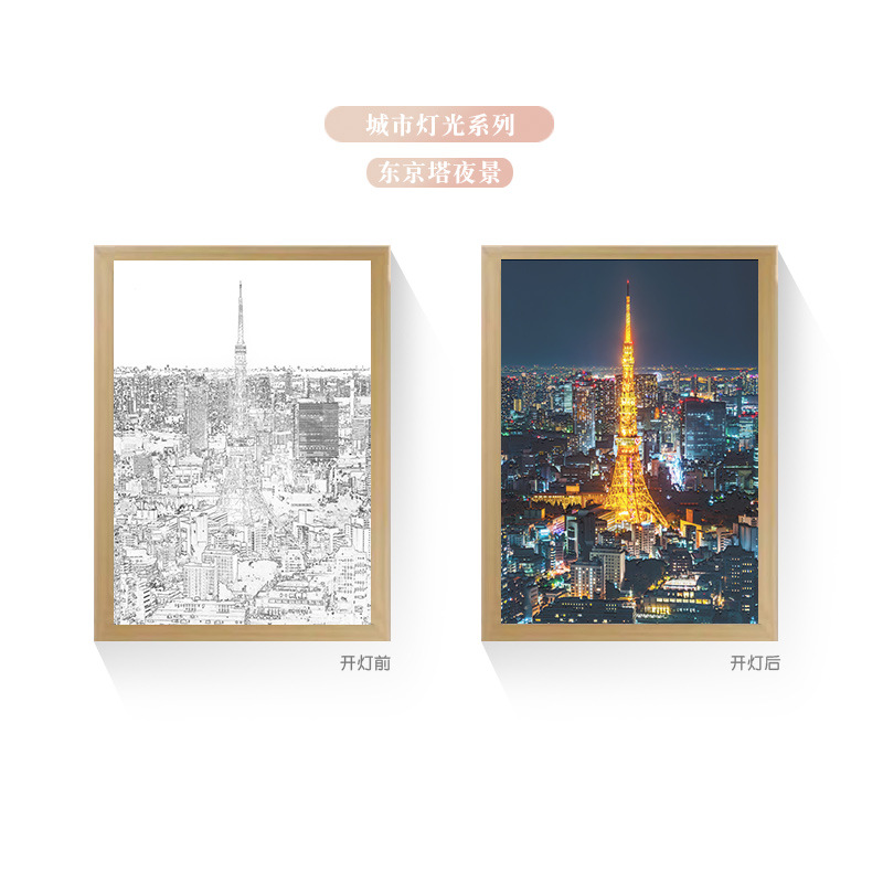 Tres colores TikTok popular pintura ligera de dibujos animados dormitorio noche pintura luminosa marco de fotos de madera maciza creativo bricolaje fabricante