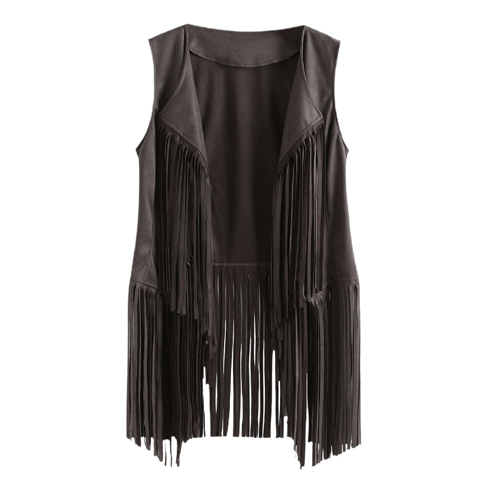 AliExpress Europeo y Americano popular borla abrigo de las mujeres de piel de venado de terciopelo sin hebilla de mediados de longitud chaleco abrigo image 7