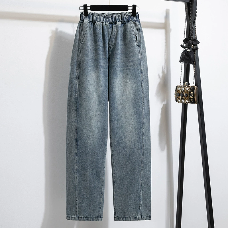 Jeans, spring trousers, American style, loose fit, fitted, plus size, high waist