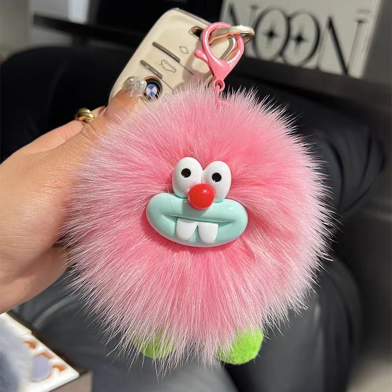 Feo lindo pelo de zorro pequeño carbón bolsas de llaves de automóvil colgantes en red muñeca de peluche rojo bolsas colgantes