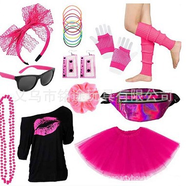 1980 púrpura rosa roja cabeza hebilla gafas pendientes guantes Carnaval fiesta traje de baile suministros