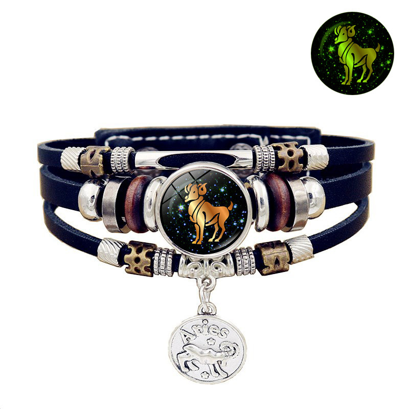 Fashion Constellation Pu Leather Glass Unisex Bracelets